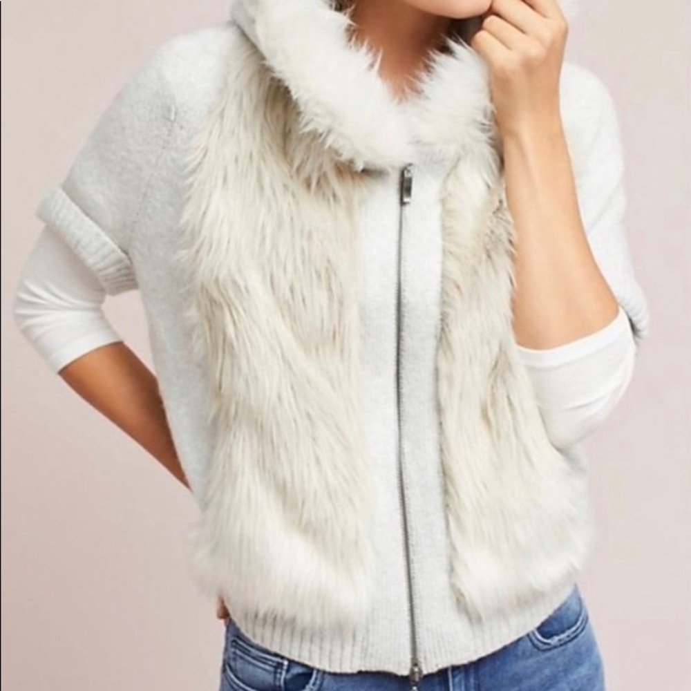 Anthropologie gray faux fur jacket vest xs